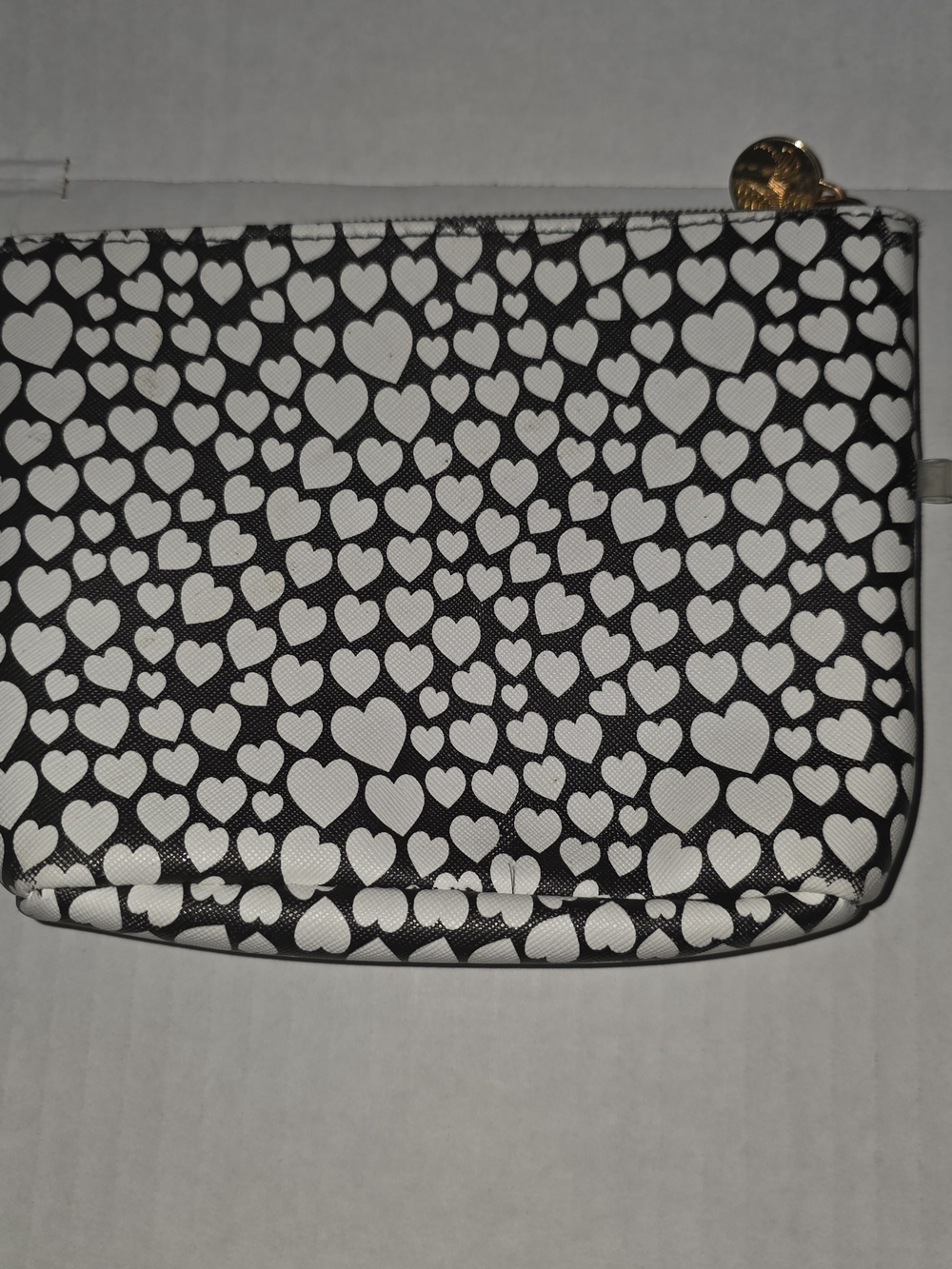 Heart Print Black Cosmetic Wristlet Pouch